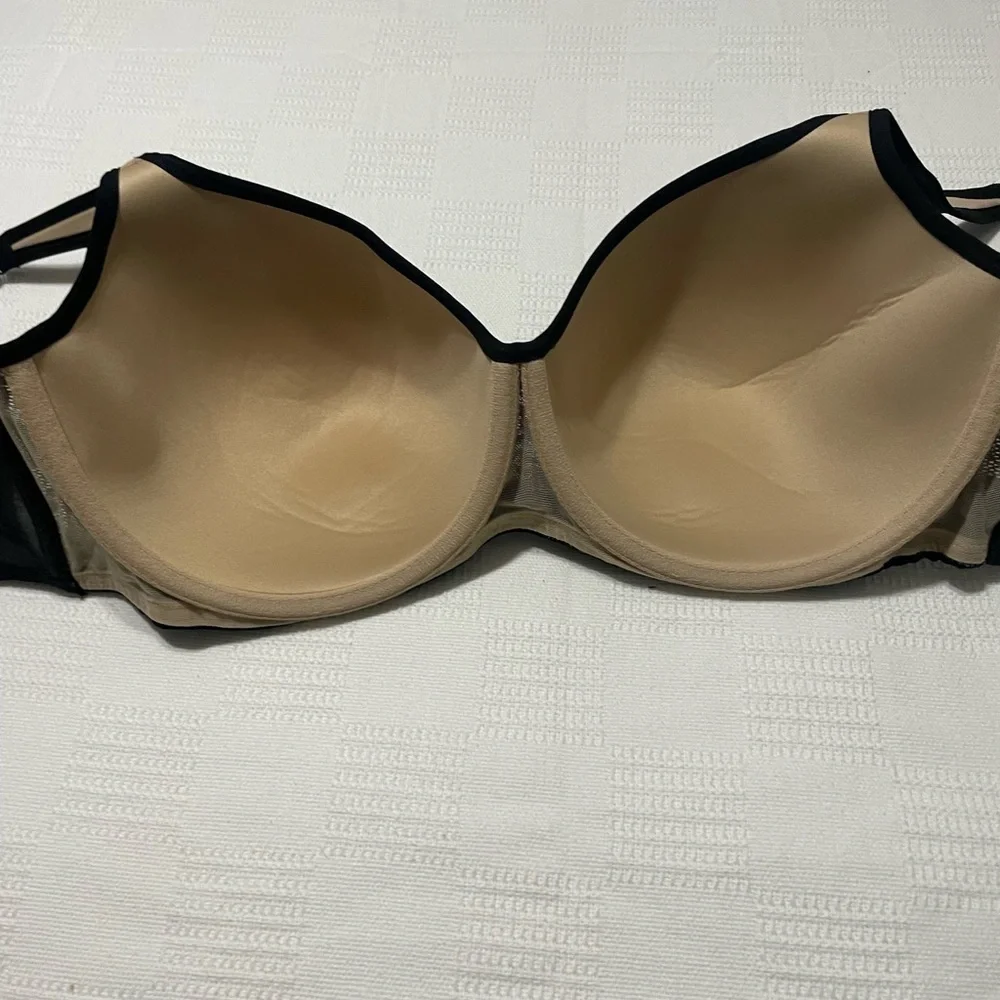 Cacique 44DD  Full Coverage  black lace  Bra with tan lining